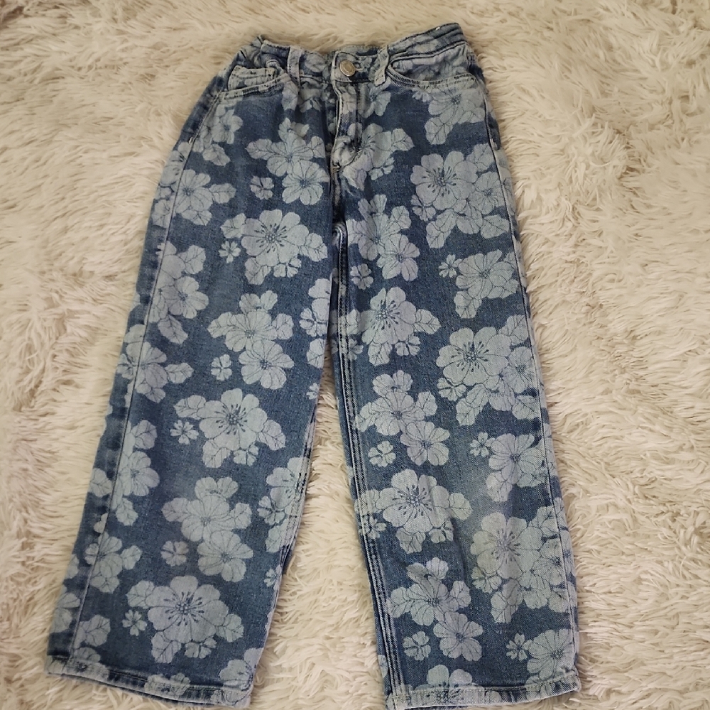 H&M Wide Leg Jeans Blue Floral Size 6